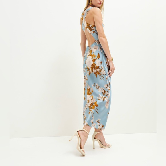 reformation casette silk dress in serene | size 6 - Picture 4 of 13